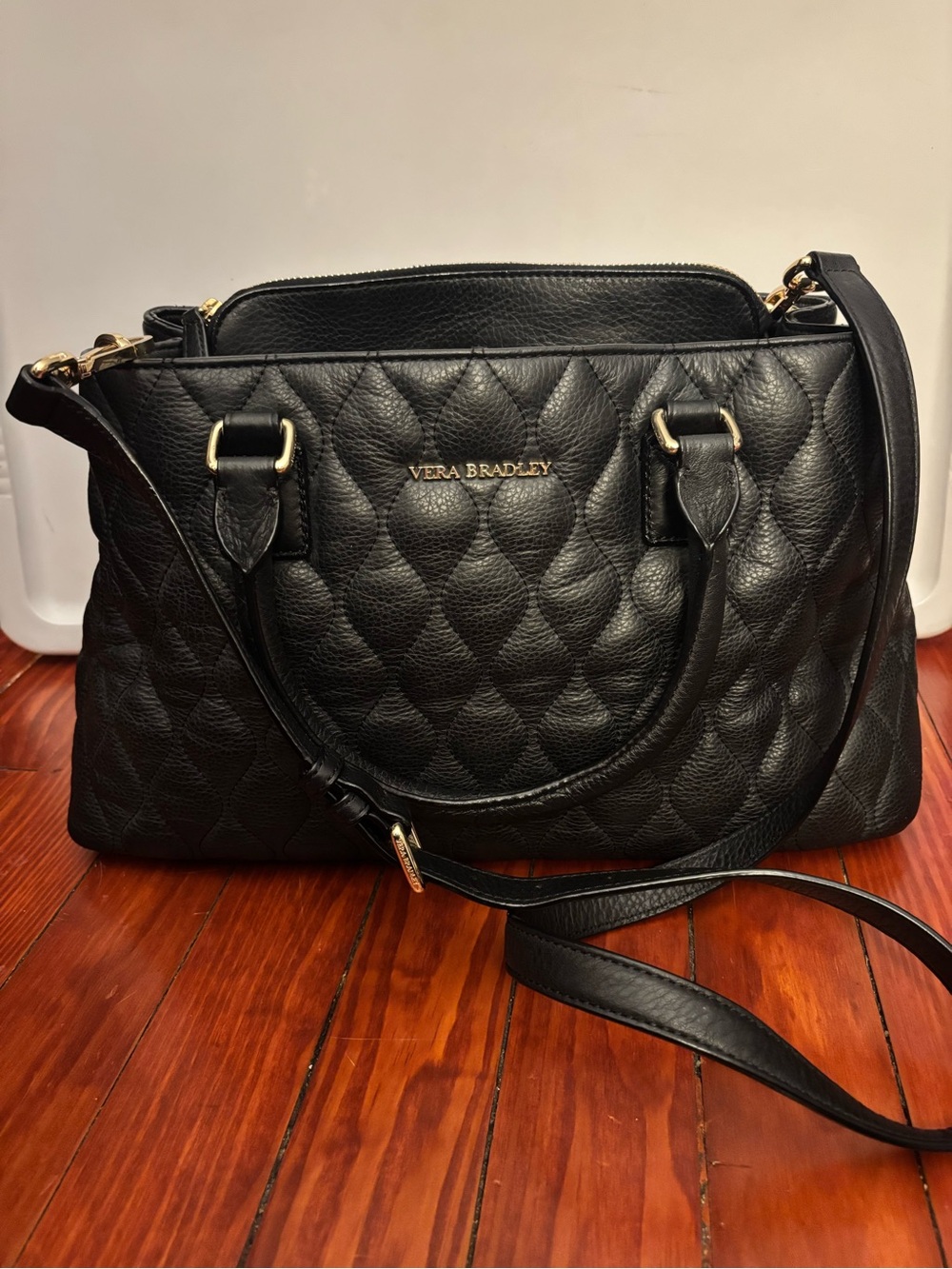 Vera Bradley Black Quilted Satchel with Gold Hardware
